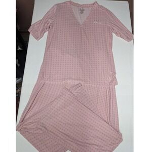 PajamaGram Pink Floral Honey Embroidered Pajama Set V-Neck Short Sleeve LG